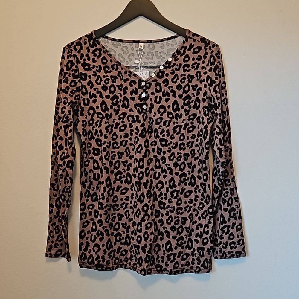 Anixay Leopard Print Blouse Brown/Black Size Medium Nwt